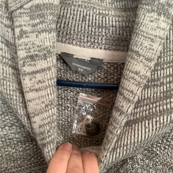 🍉Denver Hayes Men’s sweater, M, light grey, white, 100% cotton, cowl neck - Picture 4 of 10